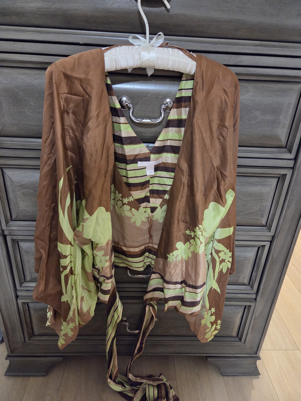 Victoria's Secret Brown and Lime Green Floral Lightweight Wrap
